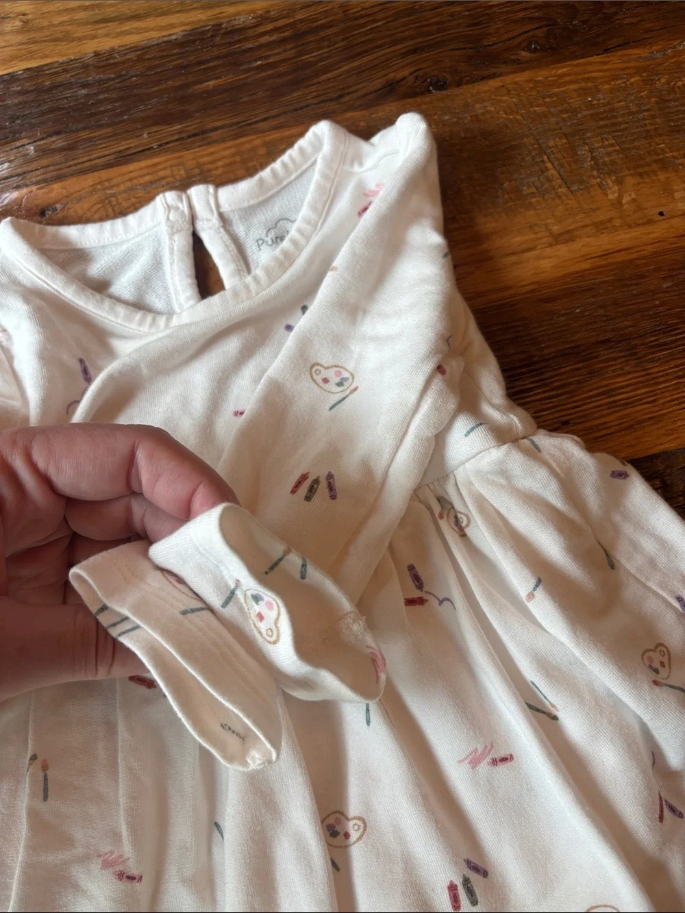 Purely soft by carters Long Sleeve Skirted Onesie - Cream with paint size 9 mo